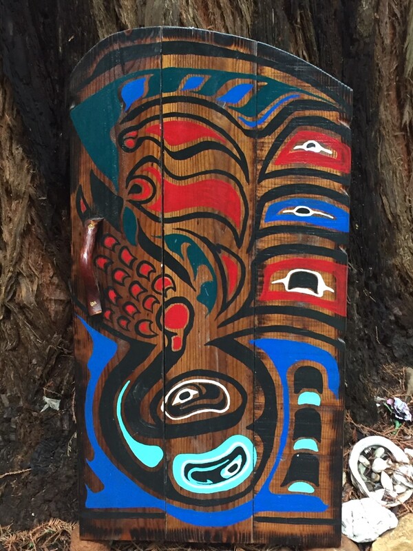 Sean Walker, artist, painter, painting on wood, totems, Aleutian theme, native, DoonArt Tour, Bonny Doon, Santa Cruz, California