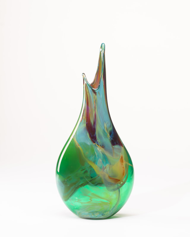 Hand blown glass vessel by local  artist Chris Johnson, Davenport, Bonny Doon, California